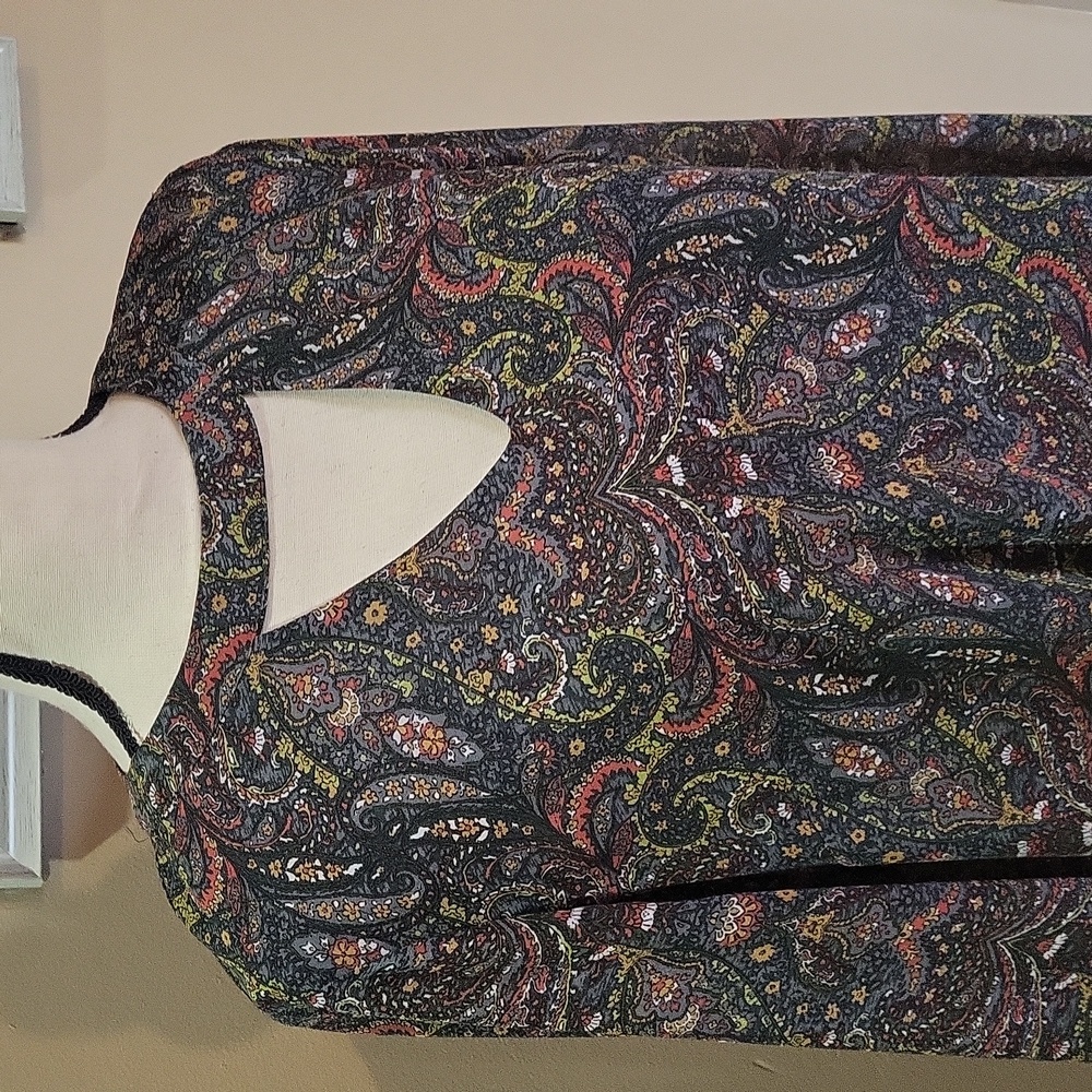 Ruff Hewn Grey Paisley Lined Dress Top with Olive and Rust Accents - Picture 5 of 14